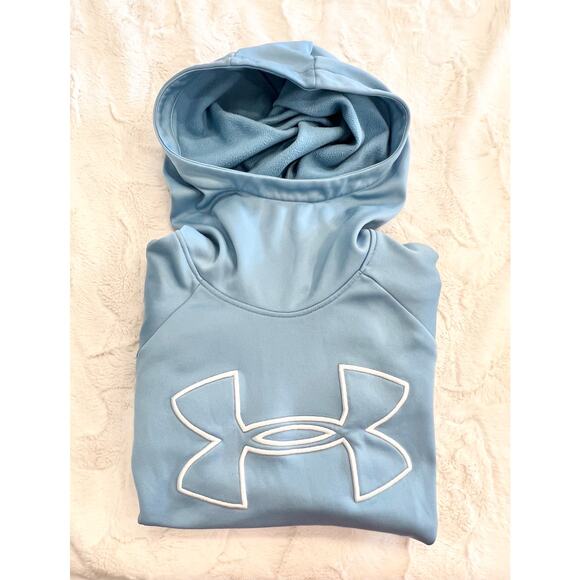 Under Armour Hoodie Loose ColdGear Women's Sz S Fleece Lined Light Blue Big Logo - Picture 6 of 11